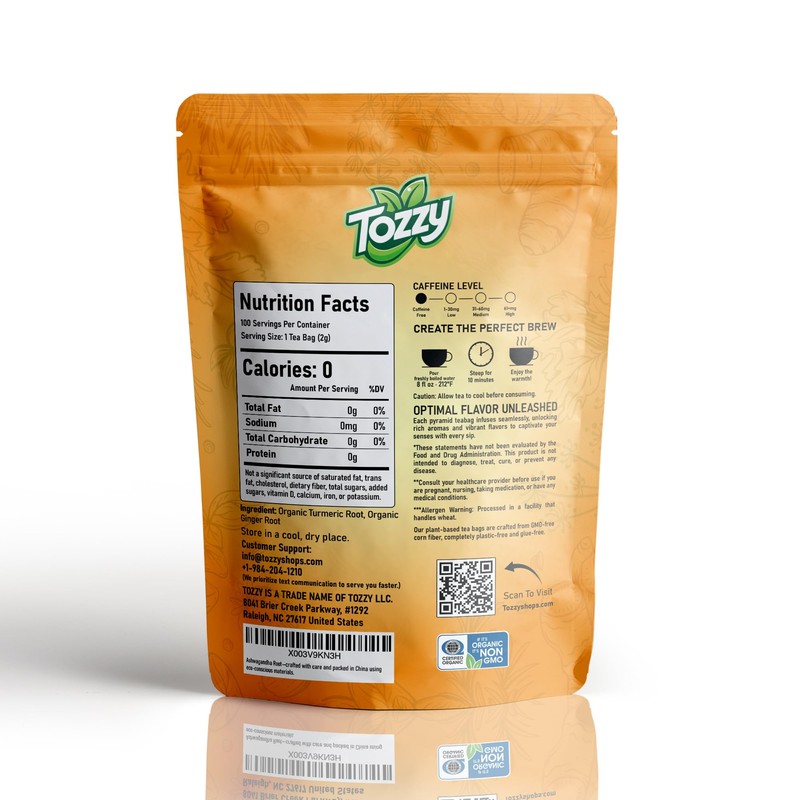 Tozzy Organic Turmeric Ginger Tea - 100 Count | Pyramid