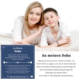 YELUWA Gift For Son, To My Son Bracelet, Son Gifts From Mum, Mother Son Gift, I Love You in 100 Languages Bracelet 18th Birthday Boy Best Son Bracelet From Mum Dad Parents, Stainless Steel, Bead