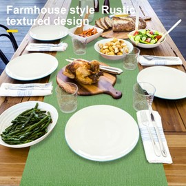 Rinpon Waterproof Wipeable Table Runner, Thick Farmhouse Table Runner, Dresser Runner, Rustic Table Runner for Kitchen Dining Room, Bedroom, Living Room, Indoor and Outdoor (72') (Green)