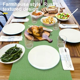 Rinpon Waterproof Wipeable Table Runner, Thick Farmhouse Table Runner, Dresser Runner, Rustic Table Runner for Kitchen Dining Room, Bedroom, Living Room, Indoor and Outdoor (72') (Green)