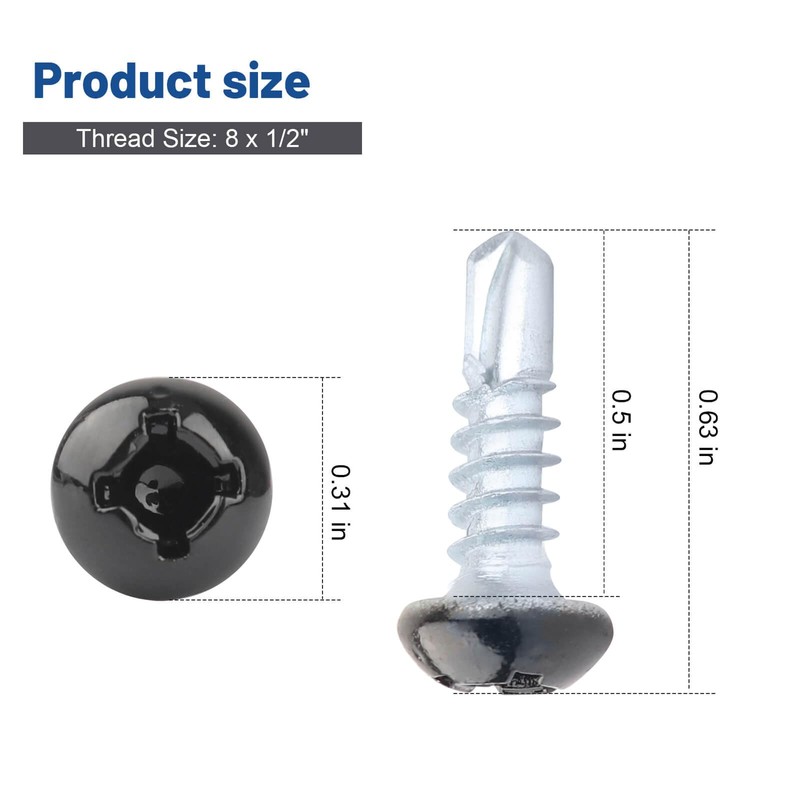 Pan Head Metal RV Screws Black #8 X 1/2" for