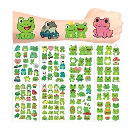 8Sheet - 110PCS Frog Temporary Tattoos for Kids – Cartoon Fake Tattoos Stickers for Birthday Party Favors, Gifts, DIY Decoration & Fun Activities – Waterproof & Skin-Safe
