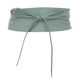 FASHIONGEN - Genuine Cowhide Leather Full Grain Leather Obi Belt for Women, Tie Belt, Cassiane - Grey Green, L-XL
