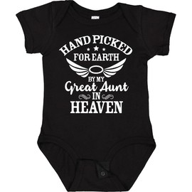 inktastic Handpicked for Earth By My Great Aunt in Heaven Baby Bodysuit Newborn 0040 Black 3728e