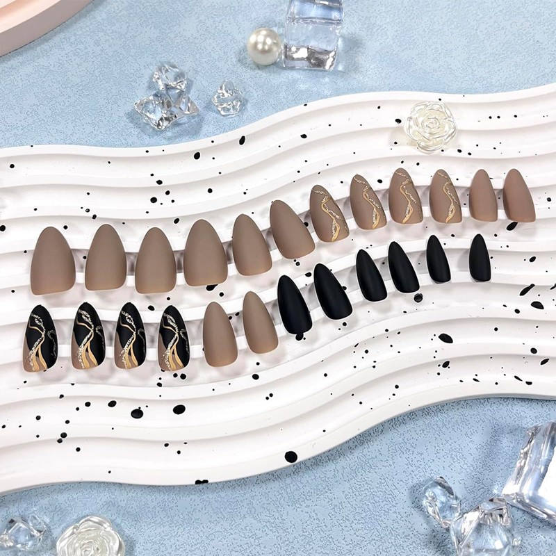 Mezrkuwr 24 Pieces Press On Almond Nails Medium False Nails
