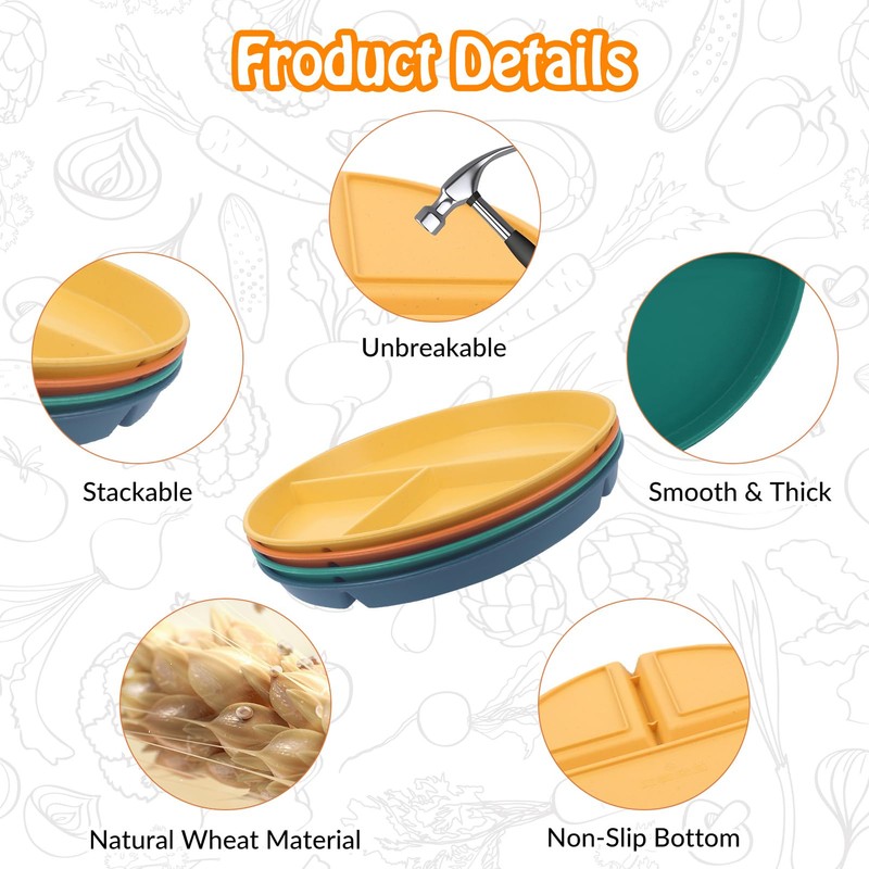 GOTRUST 4PCS Portion Control Plates, Unbreakable Divided Dinner Plates Set,