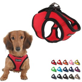 PUPPIA Dog Harness, Ultra Small, Small, Medium-Sized Dogs, Large Dogs, Papier, Soft Harness B, Torso Harness, Functional Harness, M, Red