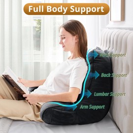 Sasttie Reading Pillow for Bed - 23 Inch, Back Pillow for Bed Sitting Up, Back-Rest Support Cushion with Side Pockets and Arms, Dorm Essentials, Oeko-Tex Certified, Black