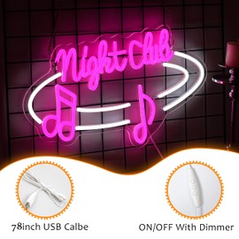 LISIGNVE Night Club Neon Sign Dimmable Switch Led Bar Sign Neon Light for Wall Decor USB Powered Music Light Up Sign for Bar Club Party Pub Music Station(16.5 * 9.8 In)