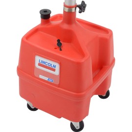 Lincoln 3508 8 Gallon Waste Fluid Drain Tank, 36-65" Adjustable Funnel Height, 17.5" Bowl, High-Density Polyethylene, Oil Filter Shelf, Draining Spigot and Bung Port, 4 2.5" Swivel Casters, Red