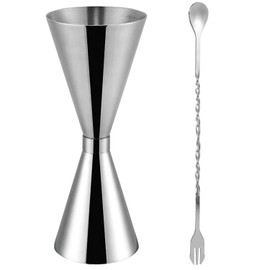 1 Cocktail-Messbecher mit 1 Cocktail-Löffel, 30ml/60ml Cocktail-Messbecher, doppelseitiger Messbecher mit Bar-Messung, geeignet für Cocktail-Partys, Bar-Partys