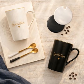 DIDOSJME Godparents Proposal Gift Set, Godmother & Godfather Coffee Mugs with Gift Box, Pregnancy Announcement Birthday Gifts from Godchild 14oz