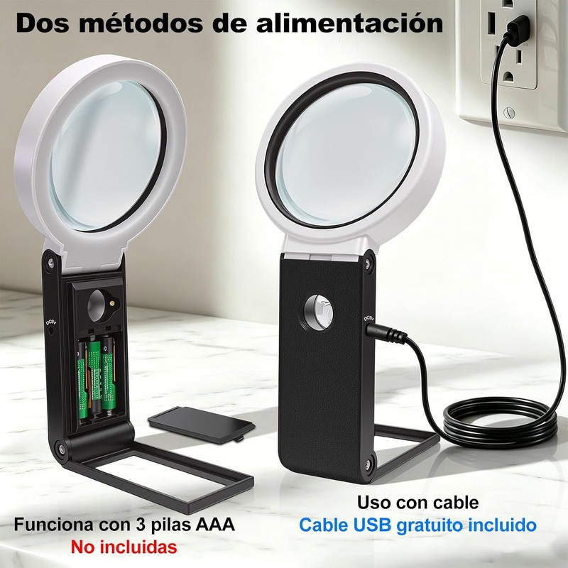 Lupa LED 5X‑25X plegable con soporte – modelo 7058B