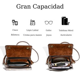 Bolso Bandolera para Mujer,Bolso Cruzados Ajustable,Impermeable y Ligero Bolsa de Hombro Vintage Tote Bolsa de Mano(Marrón Oscuro)