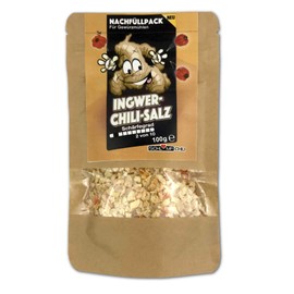 Schlump-Chili ICHISAGinger Chili Salt Refill Pack Spice Mix with Sea Salt, Ginger and Chilis, Suitable for Spice Mills with Stainless Steel Grinder or Ceramic Grinder (1 x 100 g)