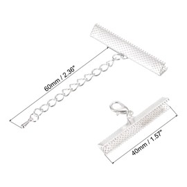 sourcing map 10Set Ribbon Crimp Clamp Ends with Lobster Claw Clasps & Extension Chain, 40mm Cord End Clasps for DIY Craft Making, Silver White