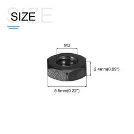 METALLIXITY Hex Nuts (M3x0.5mm) 100Pcs, Carbon Steel Metric Coarse Thread Black Oxide Hexagon Nut Hardware - for DIY Home Repair Machinery, Black