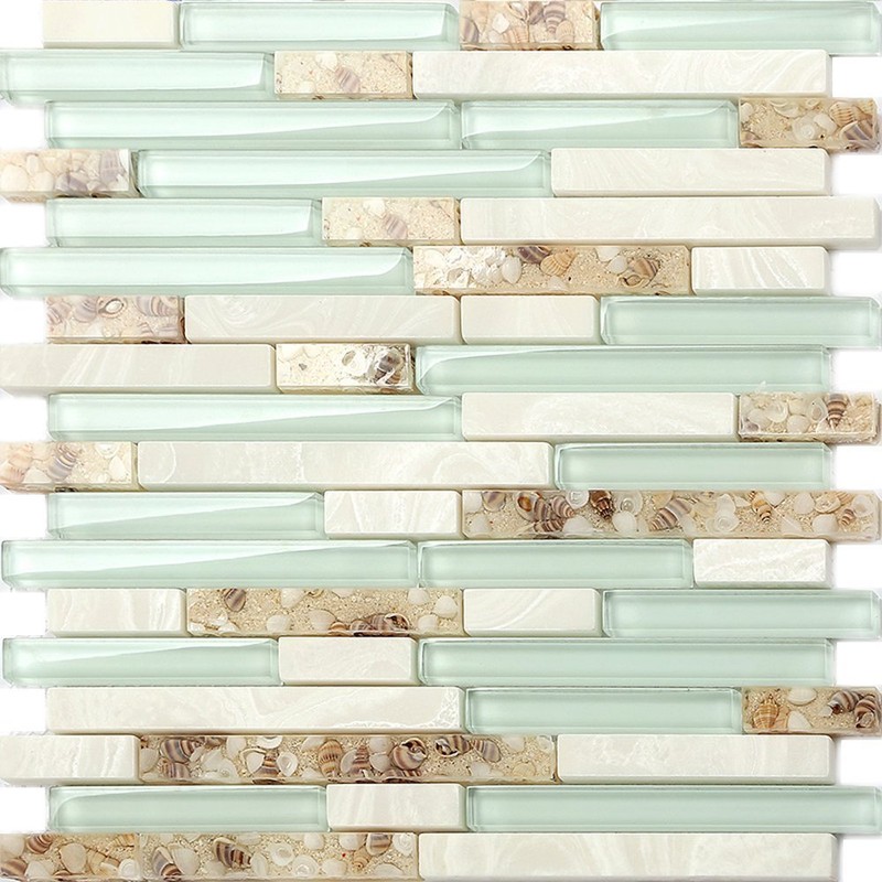 Hominter Beach Style Tile Real Seashell Conch Inside Lake Green