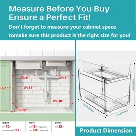 Clear Under Sink Organizers, Pull Out Cabinet Organizer,2 Tier Bathroom Storage Organizer,Cabinet Drawers Organization Bins with Track for Kitchen,Pantry,Fridge,Vanity