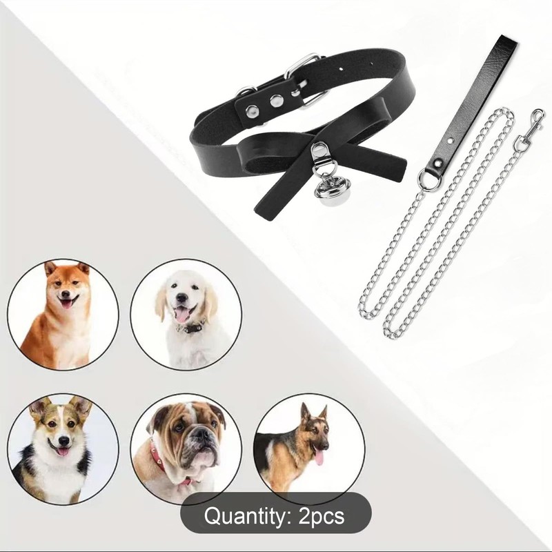 Heavy Duty Dog Leash with Bell Collar Necklace, Metal Chains