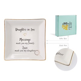 HOME SMILE Mother's Day Wedding Valentine Gifts for Daughter In Law From Mother In Law,Ceramic Ring Dish jewelry Tray,-Marriage Made You My Family,Love Made You My Daughter