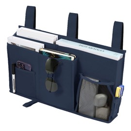 Joyfulife Bedside Caddy Bunk Bed Organizer Bedside Storage Organizer Hanging Bedside Storage Bag Pocket for Bunk, Hospital Beds, College Dorm Rooms, Baby Bed Rails, Camp 8 Pockets (Dark Blue)