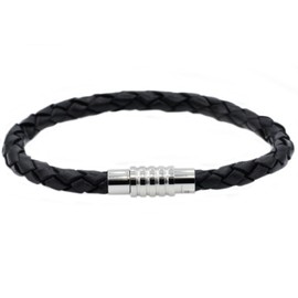 Blackjack Jewelry Men's Genuine Black Leather Stainless Steel Simple Bracelet