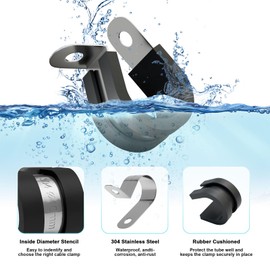 30PCS 3/8 Inch Cable Clamps, Tivorex 304 Stainless Steel Wire Clamp, Rubber Cushioned Insulated Hose Clamps for Tube, Pipe, Plumbing, Wire Cord Installation