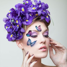 17 Sheets Glitter Butterfly Temporary Tattoos with Star Face Gems Butterfly Temporary Tattoo Sticker Blue White Rhinestone Face Gem for Women Girls Make Up Decoration