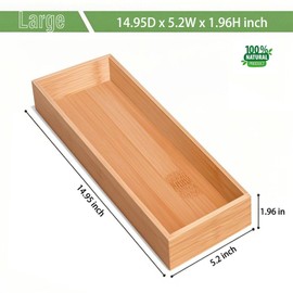 guiogc Bamboo Drawer Organizer, Utensil Organizer for Kitchen, Bamboo Storage Box Wood Silverware Tray for Drawer (Set of 4)