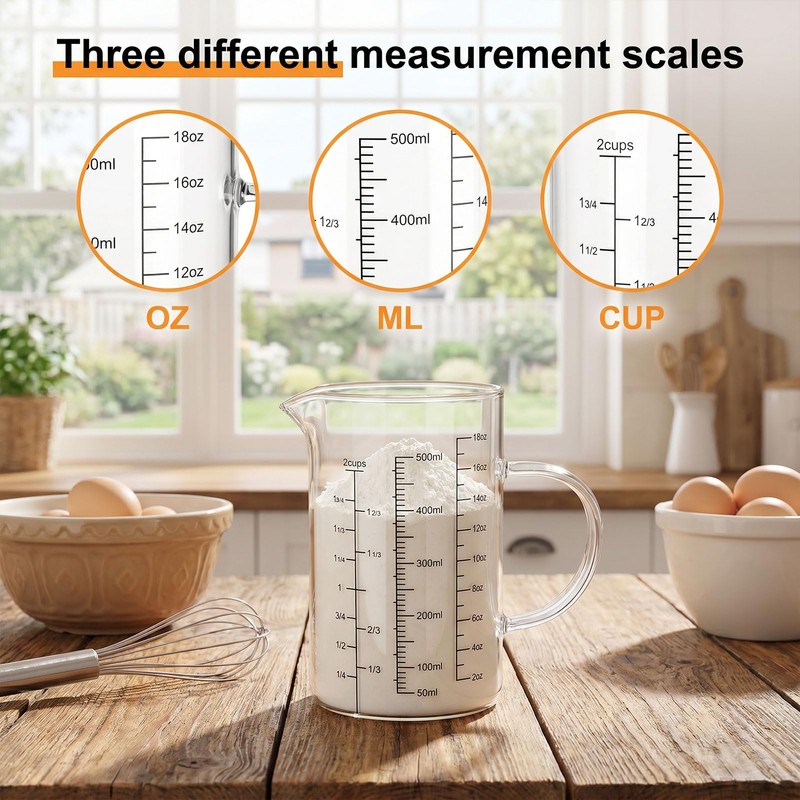 Graduated Glass Measuring Cup With Handle High Borosilicate Liquid Measuring