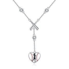 Baseball Chain Sterling Silver Sport Y Pendant Necklace Football Jewellery Gifts for Women, Gold, High gloss