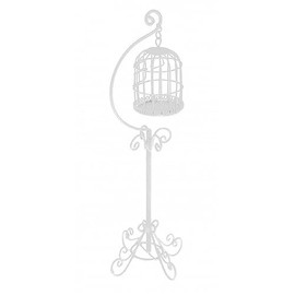 Melody Jane Dolls House White Wire Wrought Iron Hanging Bird Cage Birdcage Pet Accessory