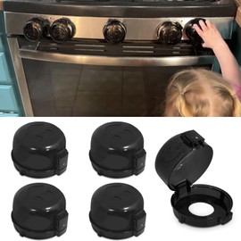 Oven Knob Covers for Child Safety 5 Pack, Black Stove Knob Safety Covers & Gas Stove Locks, Heat-Resistant Adhesive, Double-Key Baby Proof Covers for Gas/Electric Burners,Childproof Protector for Kids