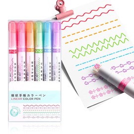 FamGift Curved Pen, Water Based Pen, 6 Types, 6 Colors Highlighter, Roller Stamp, Double-End, Quick Drying, Writing Tool, Diary, DIY, Notebook, Drawing, Office Supplies, Highlighter, Floral Print