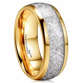 King Will METEOR 8mm 14K Gold Plated Domed Tungsten Carbide Ring Imitated Meteorite Wedding Band(9)