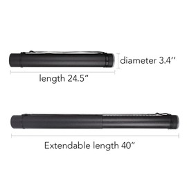 TRANSON Durable Poster Storage Tube with Straps 24"-40" Extendable for Blueprints, Artwork, Maps, Posters Color Black