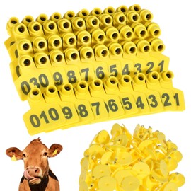 100 PCS 001-100 Number Cattle Ear Tags, Large Plastic Livestock Ear Tag for Sheep Cattle with Number 001-100, Animal Identification Tags (Yellow)