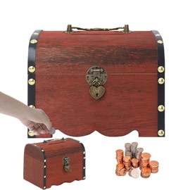 Gwezmxs Money Boxes, Lockable Money Box, Piggy Bank with Lock and Keys, Vintage Wooden Treasure Chest with Lid, Adults Children Savings Bank Gift, Money Bank 20 x 15 x 15 cm