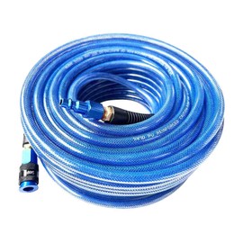 SANFU Polyurethane(PU) Reinforced 1/4”ID(6.3 x 9.8mm) x 100ft, Air Hose With 1/4” Swivel MNPT Premium Aluminum Colored AMT Universal Coupler&Plug, Dark Blue(100’)