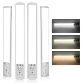 Under Cabinet Lighting, 4Pack Motion Sensor Light Indoor with 3 Color Temps, Rechargeable Under Counter Lights for Kitchen,Dimmable Closet Lights Battery Operated, 88 LED Motion Sensor Light Indoor