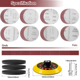 125mm Hook and Loop Sanding Discs Set for Angle Grinders, 96 Pieces Sandpaper with M14 Sanding Disc and Shank, Angle Grinder Accessories Ideal for Polishing Wood and Metal