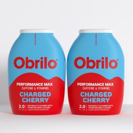 Obrilo Performance Energy Dye Free Water Enhancer - L-Theanine + Taurine + Vitamin Complex + Ginseng + Guarana Seed, 2.0 Fl. Oz. x 2 Bottles (Cherry Charge)