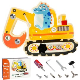 LOEPENLE Montessori Screw Board Wooden Toy, Montessori Wooden Screw Board Excavator, Montessori Toy from 2 Years, Digger Toy for Children, Busy Board, Wooden Screw Board Children Excavator