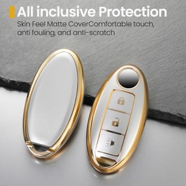 CTRINEWS for Nissan Key Fob Cover with Upgraded Anti-lost Luxury Keychains, Fashionable Matte Metallic Silver Soft Case for Altima Maxima Sentra Rogue FX QX (3 Button) (Gold, A1)