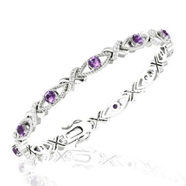 Belinda Jewels - Crossed Eyelet Sterling Silver Bracelet, Women's Bracelets with 10 Naturally Created Amethyst Gemstones, 7-Inch Bracelets for Women, Rhodium-Plated 925 Sterling Silver Bracelet