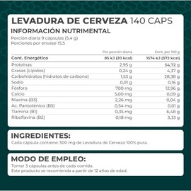PRONAT | Levadura de Cerveza, Suplemento Alimenticio, con Calcio, Fósforo y Vitaminas del complejo B, 140 Cápsulas de 600 mg