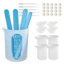 Silikon Messbecher Set mit 250 ml und 100 ml Silikon Mischbecher Rührstäbe Meßbecher Pipetten Fingerlinge, Epoxidharz Pouring Zubehör für Epoxidharz Silikonformen Kerzen Gießformen