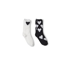 Barefoot Dreams Women's CozyChic Heart Print Sock Set, Carbon-Pearl, one-Size