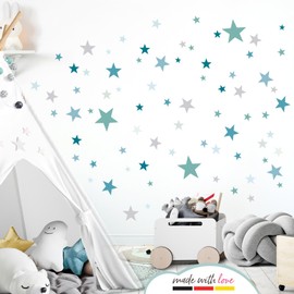 Little Deco DL608 120 Stars Wall Sticker Set for Children's Room / Children's Bedroom / Bedroom / Mint / Grey